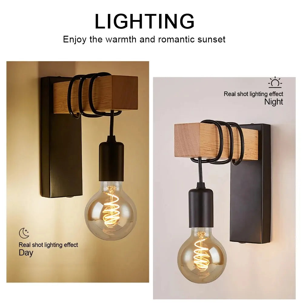 Retro Style Wood LED Wall Lamp