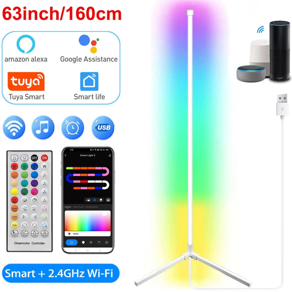 Smart RGB LED Corner Floor Lamp Alexa Compatible