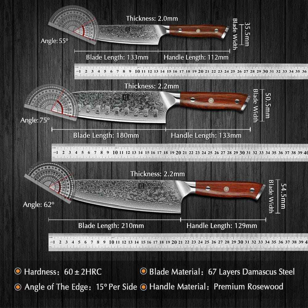 Japanese Forged Damascus Steel Knife Sets