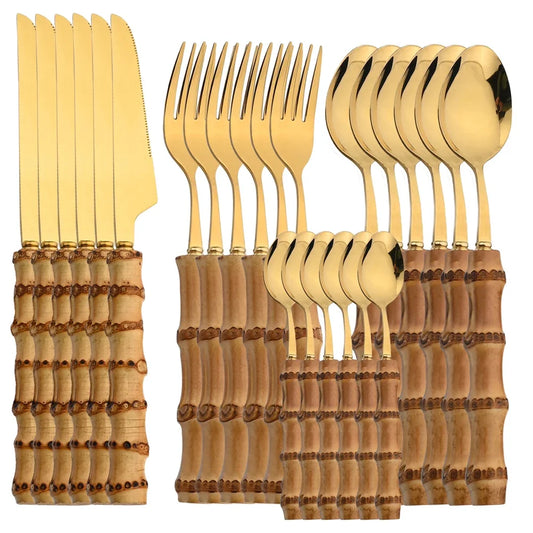 24Pcs Bamboo Tableware Sets