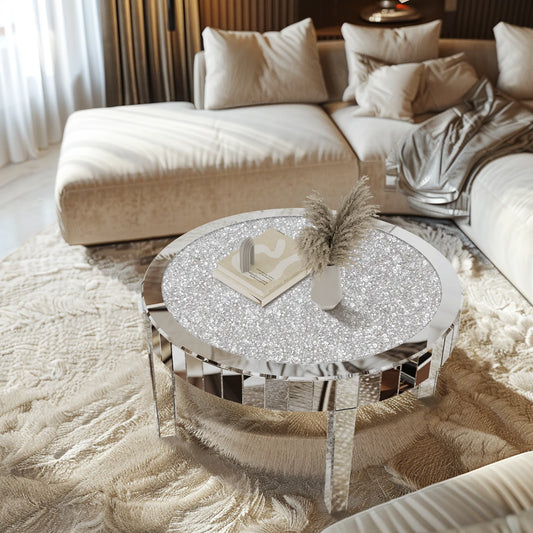 Mirrored Coffee Table with Crystal Inlay