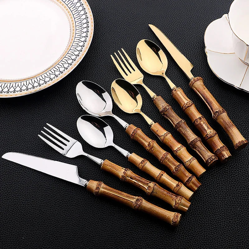 24Pcs Bamboo Tableware Sets