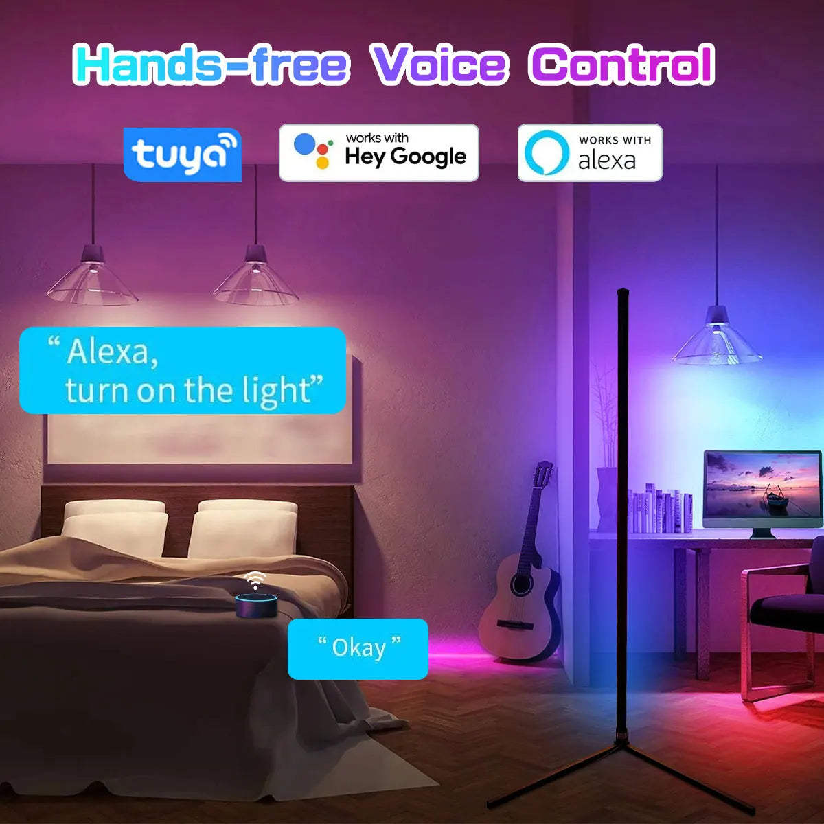 Smart RGB LED Corner Floor Lamp Alexa Compatible