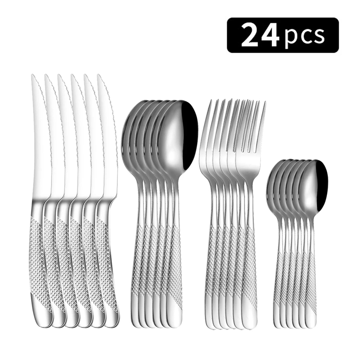 24Pcs Stainless Steel Tableware