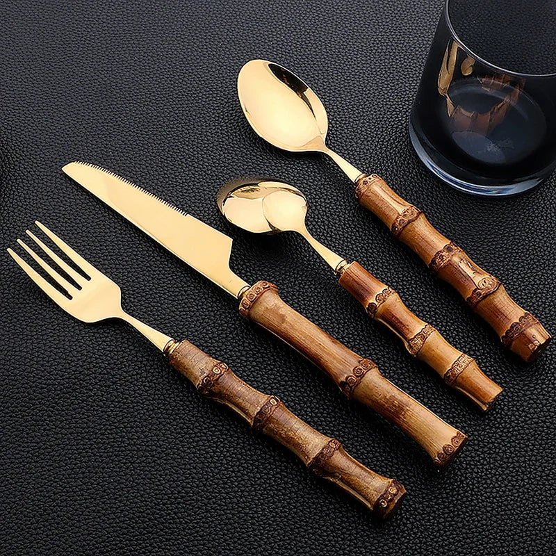 24Pcs Bamboo Tableware Sets