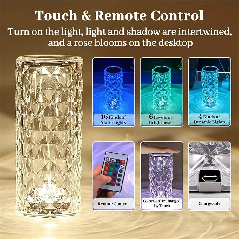 16 Colours LED Touch Crystal Night Light