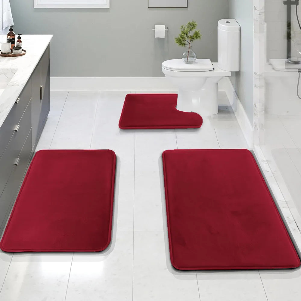 Non slip bathroom carpet three-piece set.