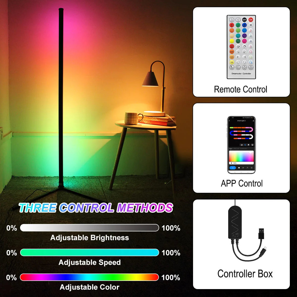 Smart RGB LED Corner Floor Lamp Alexa Compatible