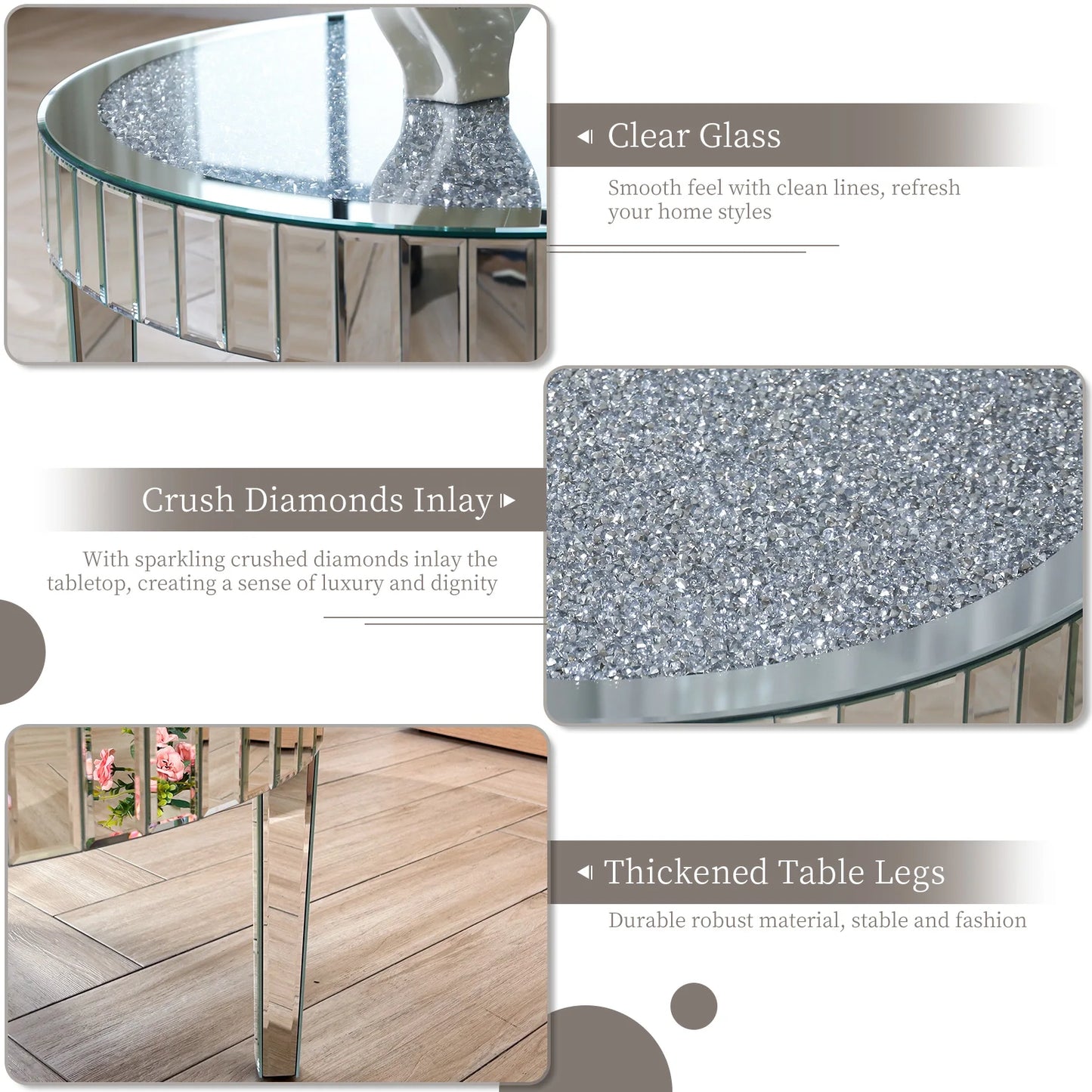 Mirrored Coffee Table with Crystal Inlay