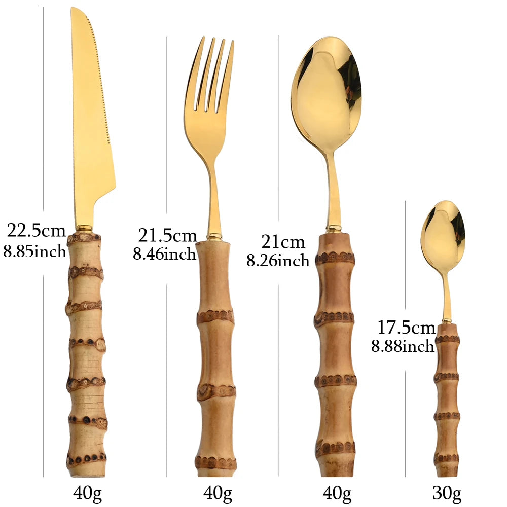 24Pcs Bamboo Tableware Sets