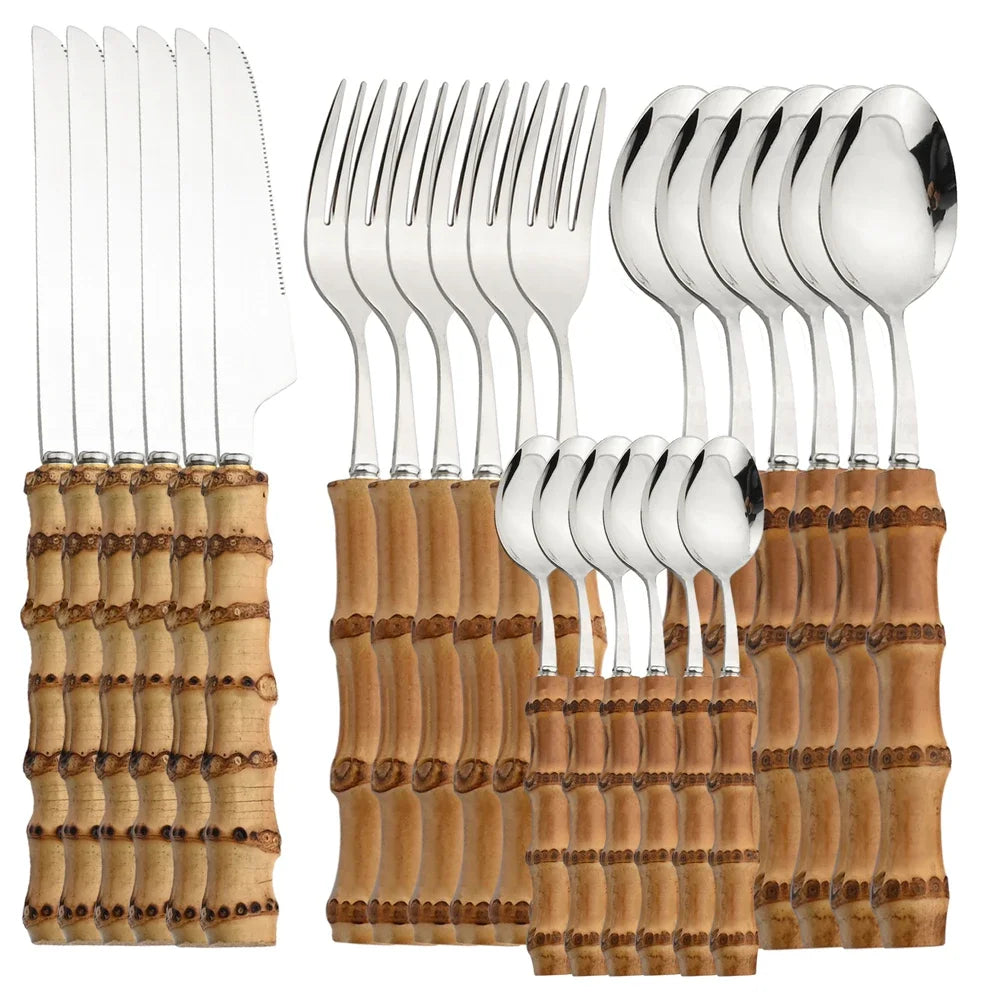 24Pcs Bamboo Tableware Sets