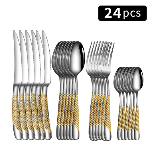 24Pcs Stainless Steel Tableware