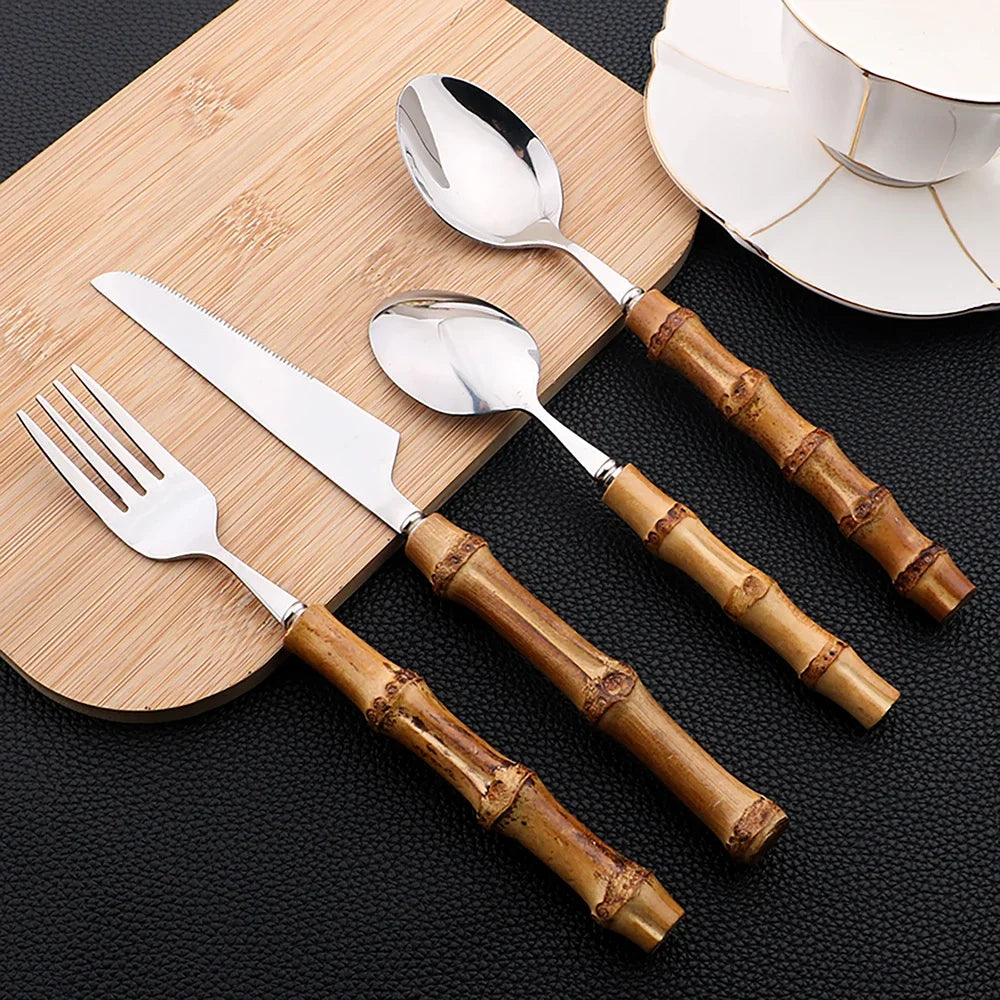 24Pcs Bamboo Tableware Sets