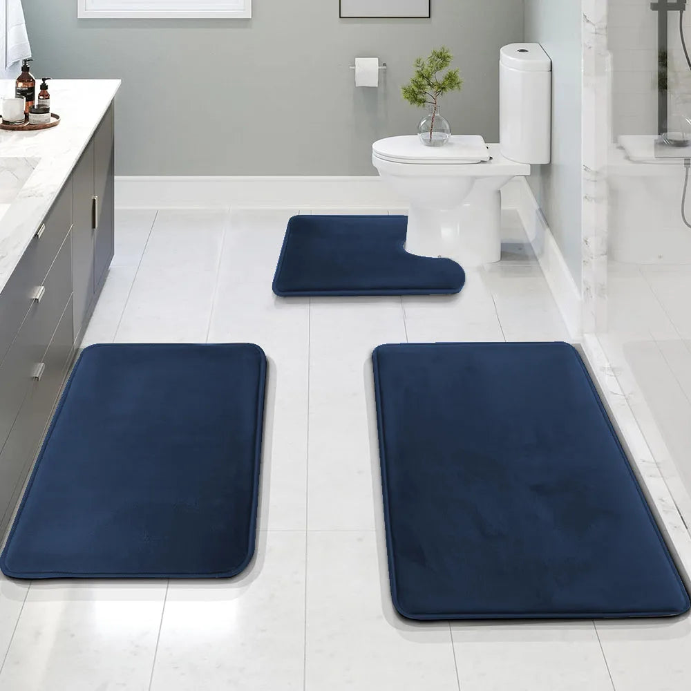 Non slip bathroom carpet three-piece set.