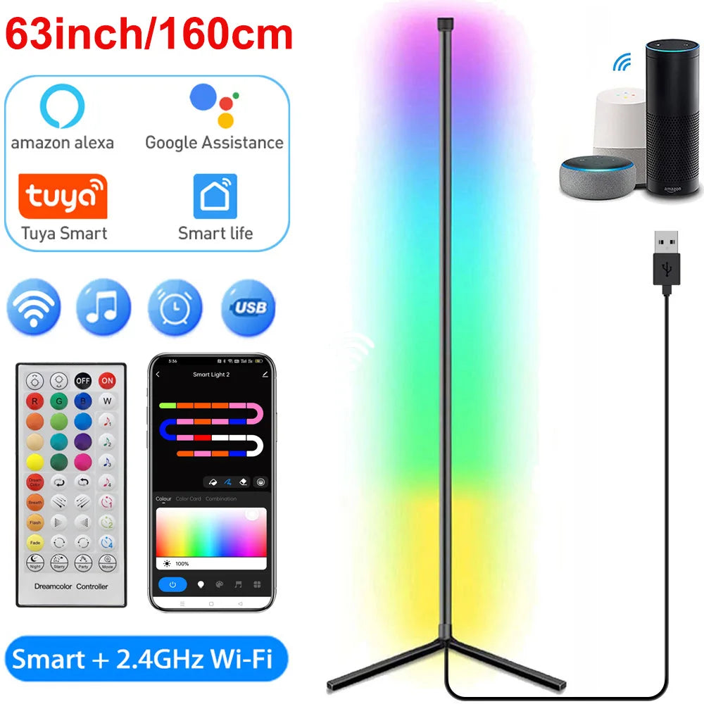 Smart RGB LED Corner Floor Lamp Alexa Compatible