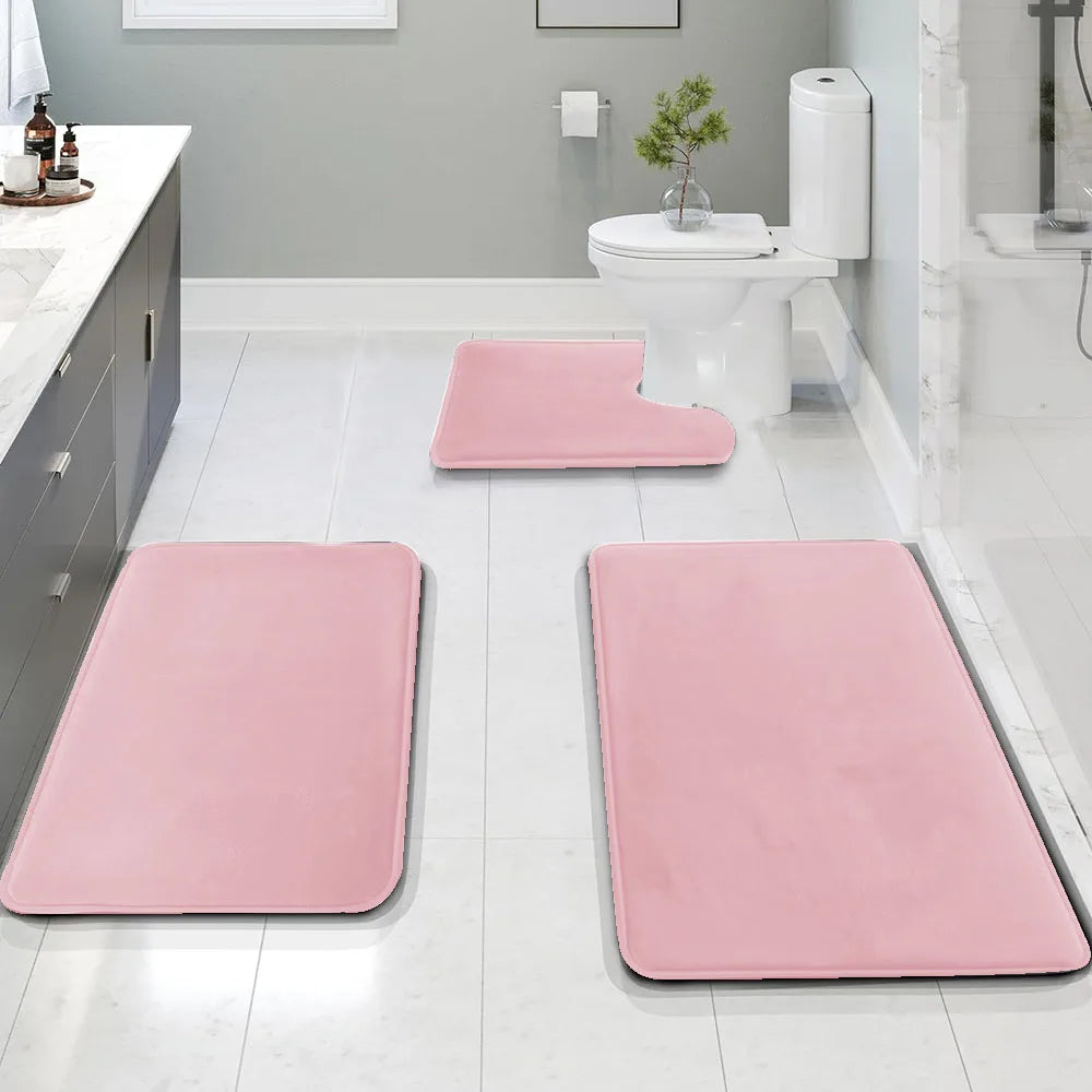 Non slip bathroom carpet three-piece set.