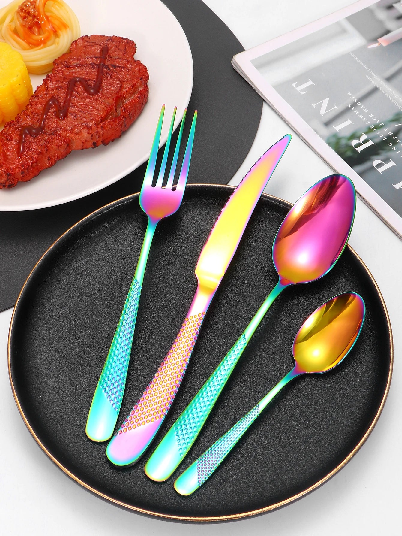 24Pcs Stainless Steel Tableware